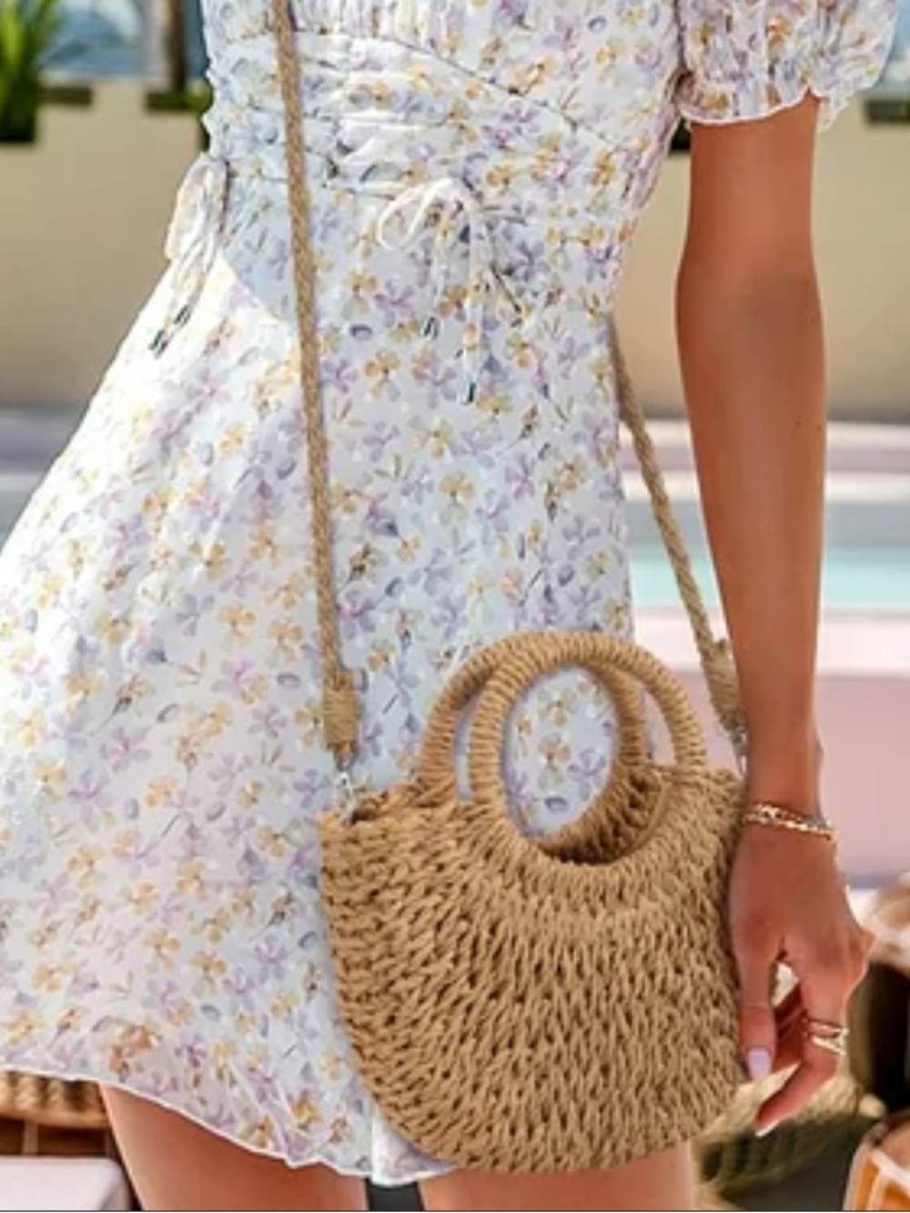 Straw lined Summer detachable Strap Shoulder Bag